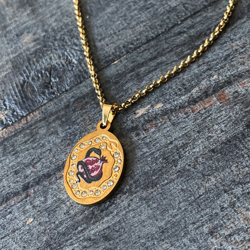 NEW Serpent & Pomegranate Rhinestone Layering Necklace - Picture 4 of 11